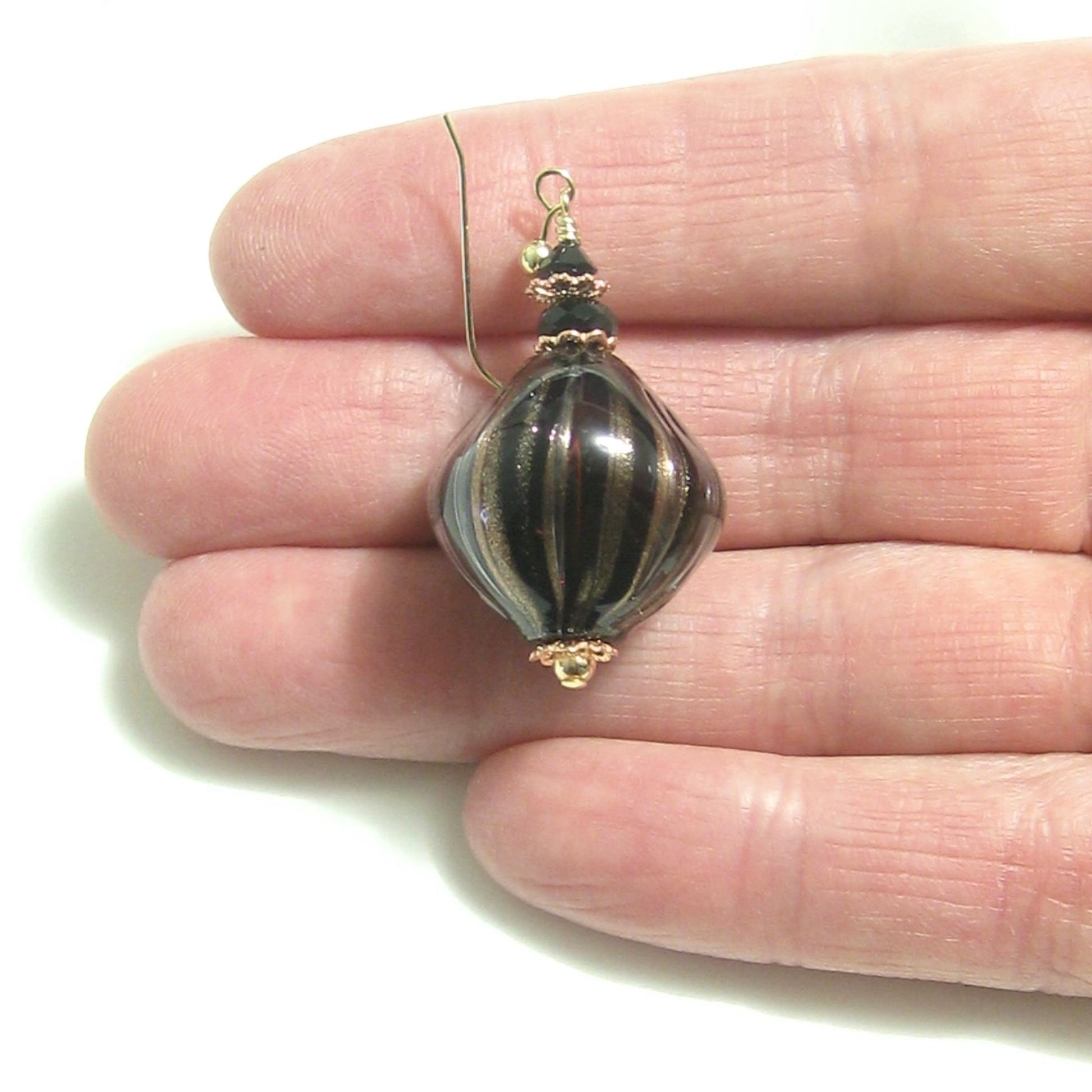 Murano Blown Glass Black Copper Nugget Earrings - JKC Murano