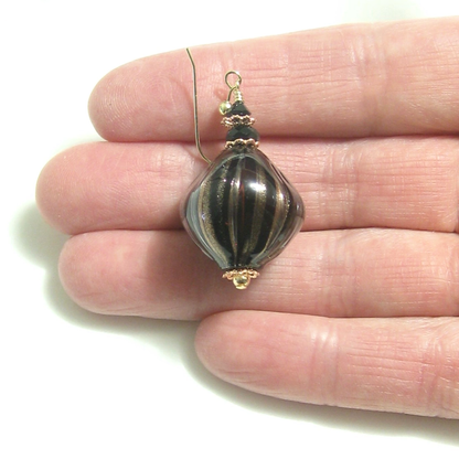 Murano Blown Glass Black Copper Nugget Earrings - JKC Murano