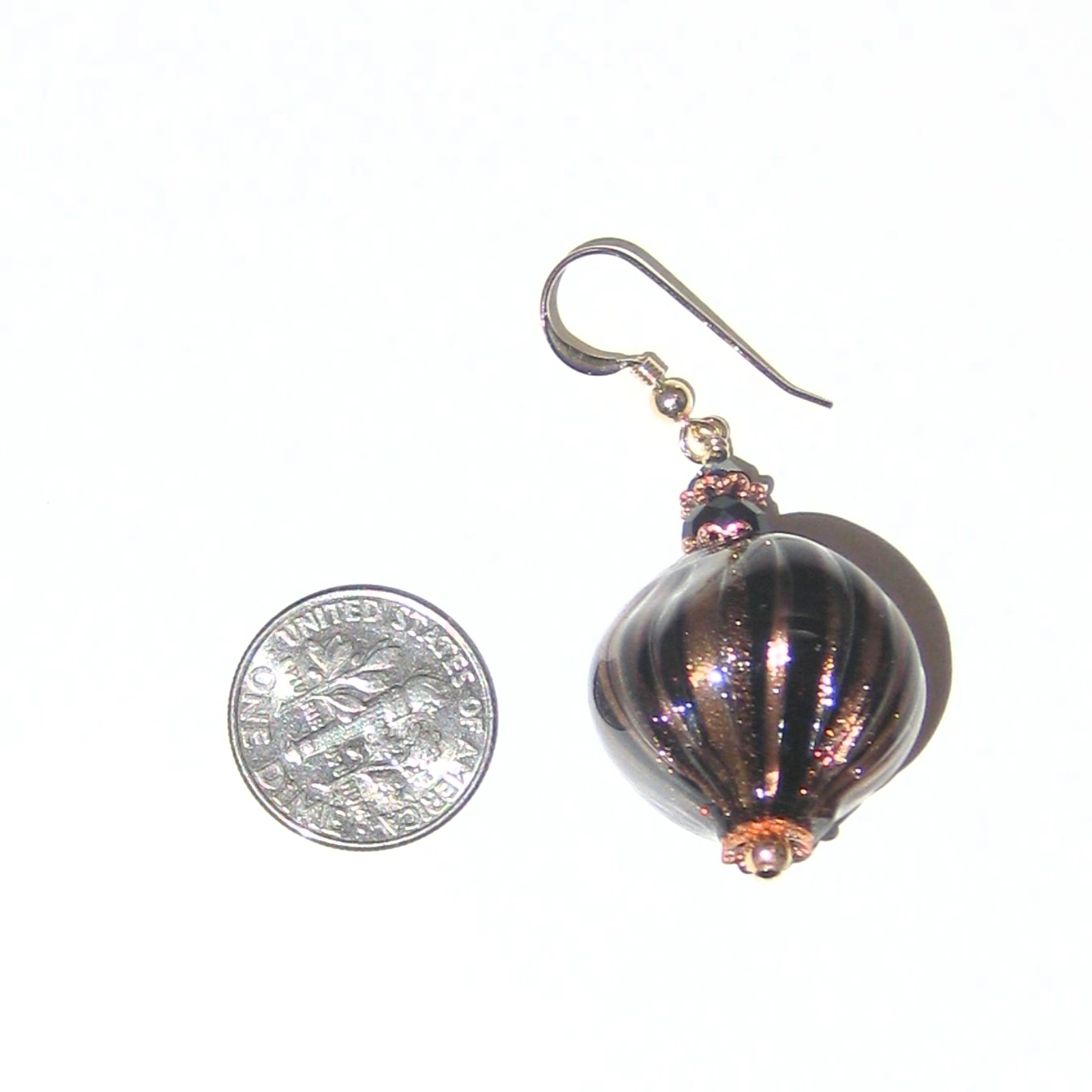 Murano Blown Glass Black Copper Nugget Earrings - JKC Murano