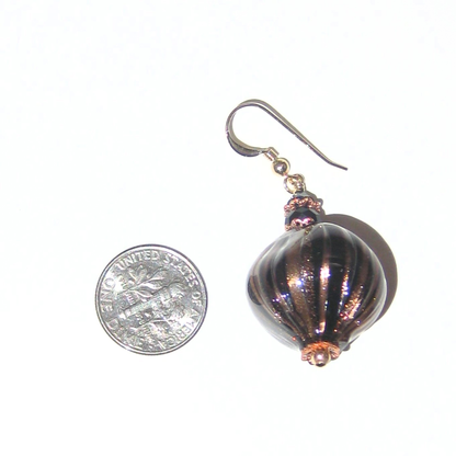Murano Blown Glass Black Copper Nugget Earrings - JKC Murano