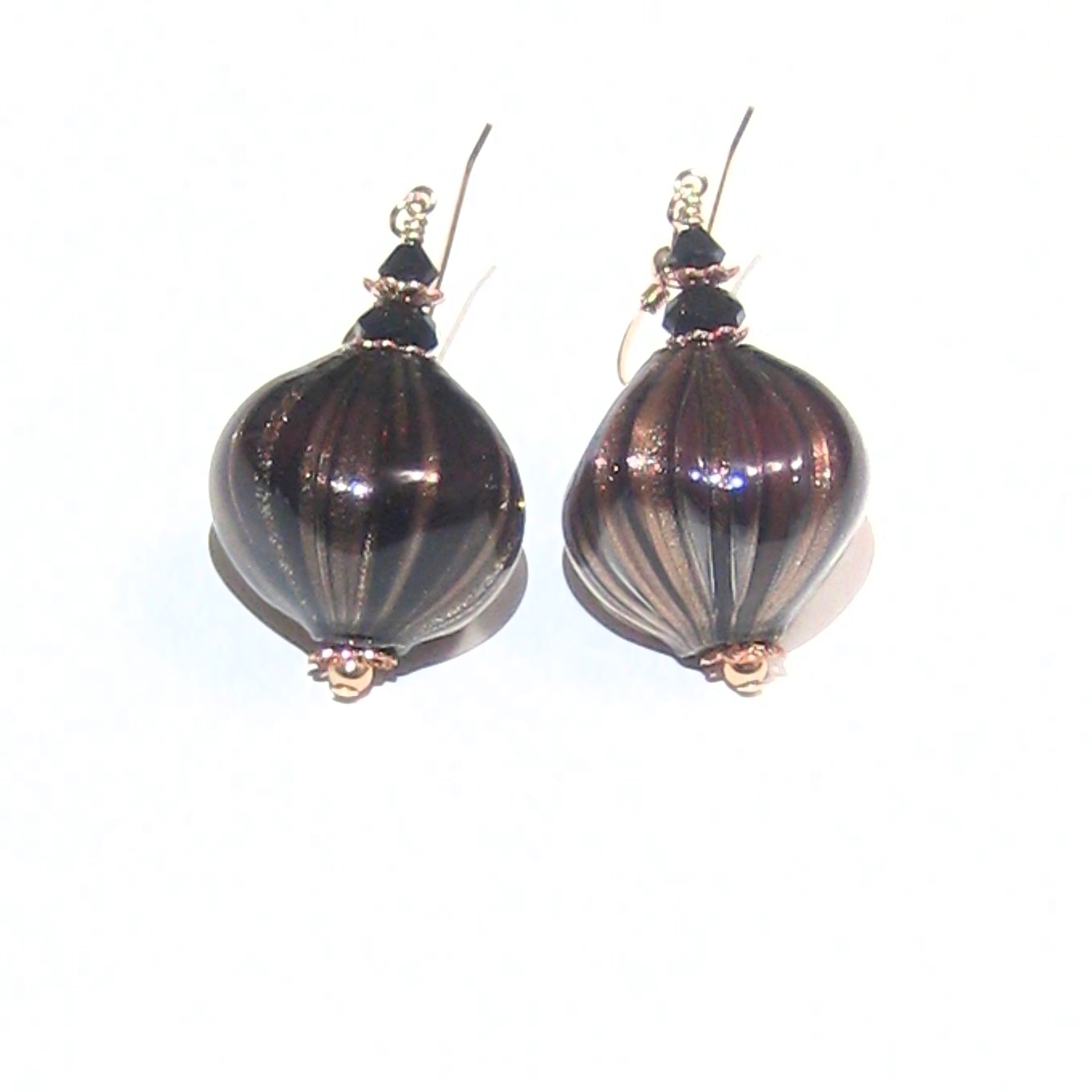 Murano Blown Glass Black Copper Nugget Earrings - JKC Murano