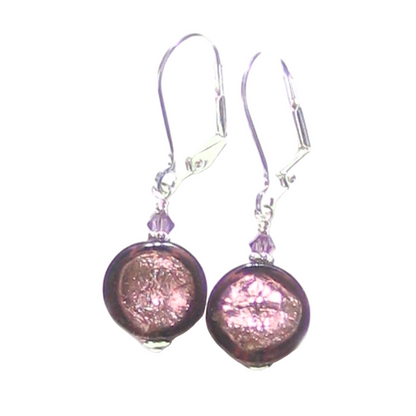 Murano Glass Purple Coin Silver Earrings by JKC Murano - JKC Murano