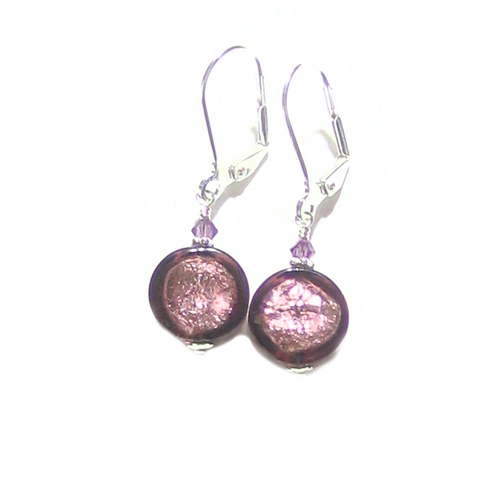 Murano Glass Purple Coin Silver Earrings by JKC Murano - JKC Murano