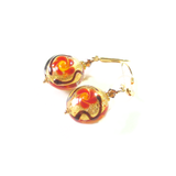 Murano Glass Orange Flower Disc Gold Earrings - JKC Murano