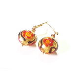 Murano Glass Orange Flower Disc Gold Earrings - JKC Murano