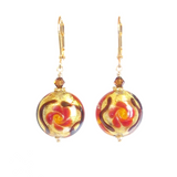 Murano Glass Orange Flower Disc Gold Earrings - JKC Murano