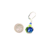 Murano Glass Dark Blue Green Glacier Ball Sterling Silver Earrings