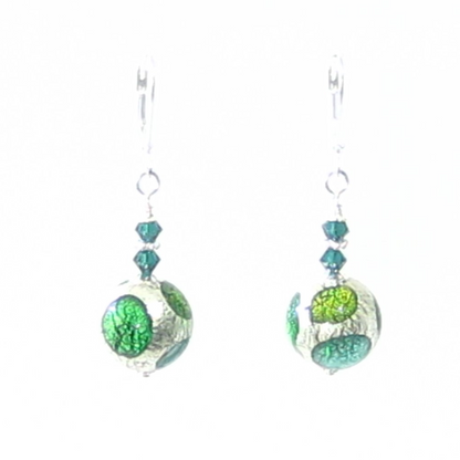 Murano Glass Green Dot Ball Silver Earrings - JKC Murano