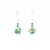 Murano Glass Green Dot Ball Silver Earrings - JKC Murano