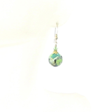 Murano Glass Green Black Gray Abstract Ball Gold Earrings