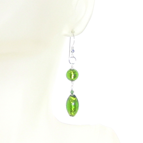 Murano Glass Long Green Dangle Sterling Silver Earrings - JKC Murano