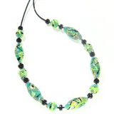 Murano Glass Green Gray Abstract Oval Silver Necklace - JKC Murano