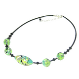 Murano Glass Green Gray Abstract Ball Silver Necklace - JKC Murano