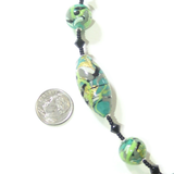 Murano Glass Green Gray Abstract Ball Silver Necklace - JKC Murano