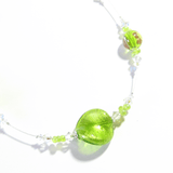 Murano Glass Lime Green Twist Illusion Sterling Silver Necklace, Venetian Jewelry - JKC Murano