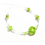 Murano Glass Lime Green Twist Illusion Sterling Silver Necklace, Venetian Jewelry - JKC Murano