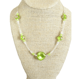 Murano Glass Lime Green Twist Illusion Sterling Silver Necklace, Venetian Jewelry - JKC Murano