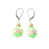 Murano Glass Green Wedding Cake Rose Gold Earrings - JKC Murano