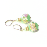 Murano Glass Green Wedding Cake Rose Gold Earrings - JKC Murano
