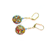 Murano Italian Glass Colorful Klimt Disc Gold Earrings