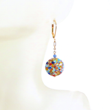 Murano Italian Glass Colorful Klimt Disc Gold Earrings