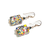 Murano Glass Colorful Millefiori Klimt Rectangle Gold Earrings, Italian Jewelry