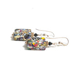 Murano Glass Colorful Millefiori Klimt Rectangle Gold Earrings, Italian Jewelry