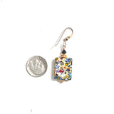 Murano Glass Colorful Millefiori Klimt Rectangle Gold Earrings, Italian Jewelry