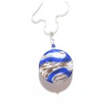 Murano Glass Cobalt Blue White Copper Disc Pendant - JKC Murano