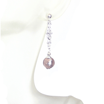 Murano Italian Glass Pale Purple Sterling Silver Earrings - JKC Murano