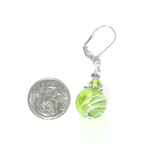 Murano Glass Lime Green Swirl Ball Silver Earrings - JKC Murano