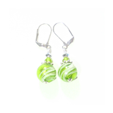 Murano Glass Lime Green Swirl Ball Silver Earrings - JKC Murano