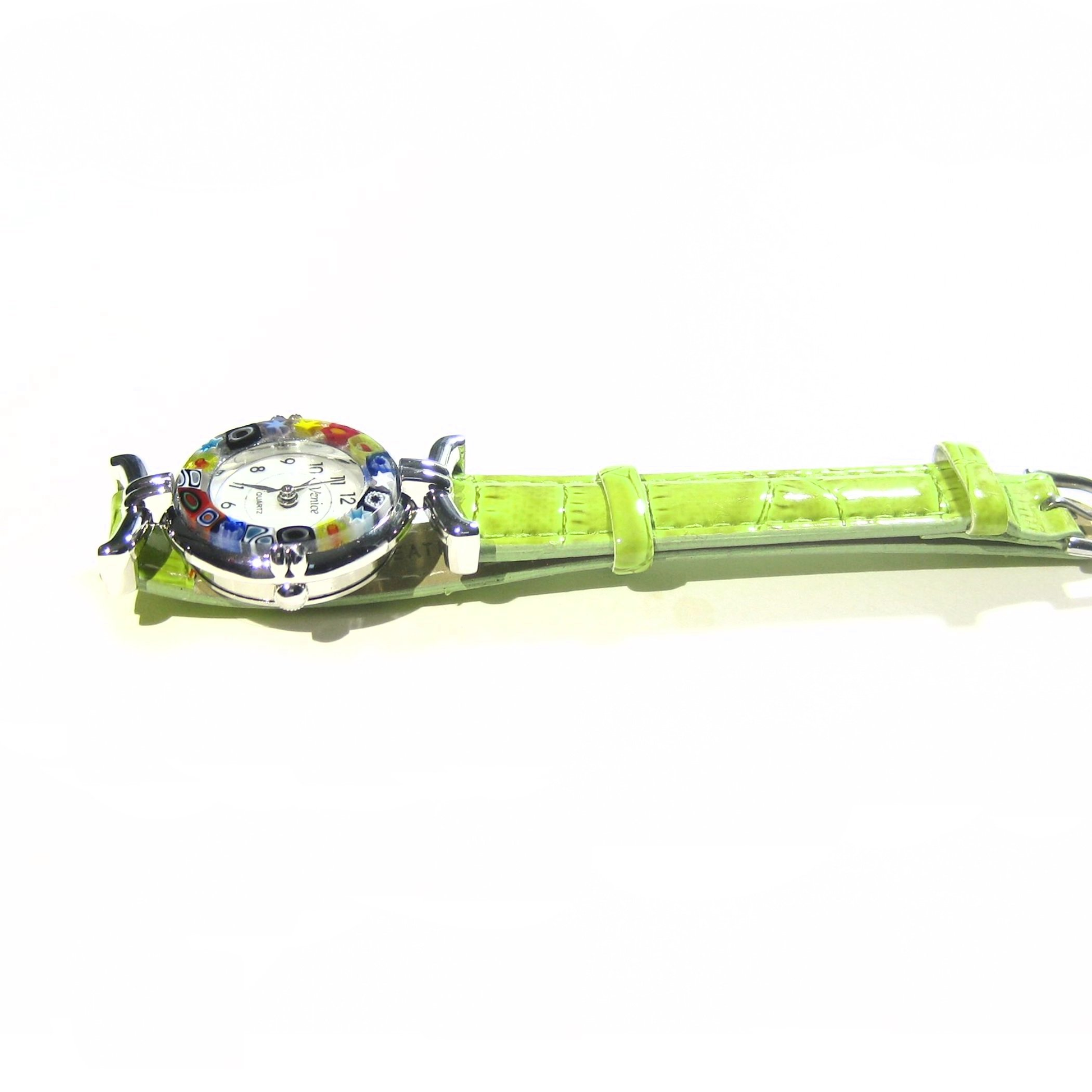 Italian Murano Millefiori Lime Green Leather Band Watch - JKC Murano