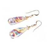 Murano Glass Pink Blue Swirl Teardrop Long Gold Earrings - JKC Murano