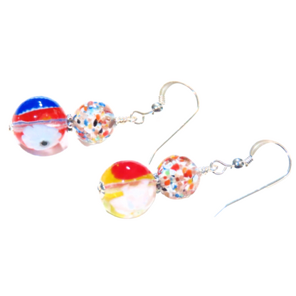 Murano Glass Colorful Millefiori Round Sterling Silver Earrings - JKC Murano