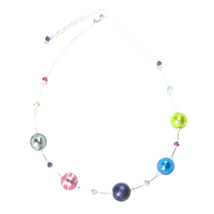 Murano Glass Colorful Chunky Ball Sterling Silver Necklace - JKC Murano
