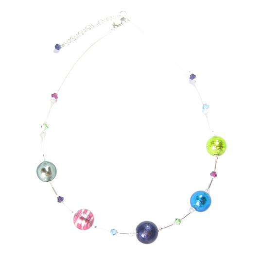 Murano Glass Colorful Chunky Ball Sterling Silver Necklace - JKC Murano