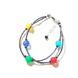 Murano Glass Double Strand Colorful Ball Silver Bracelet