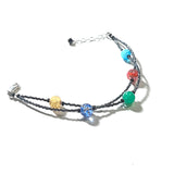 Murano Glass Double Strand Colorful Ball Silver Bracelet