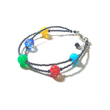 Murano Glass Double Strand Colorful Ball Silver Bracelet