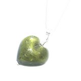 Murano Glass Olive Green Heart Pendant By JKC Murano - JKC Murano