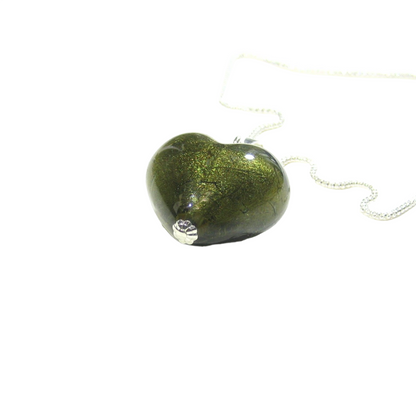 Murano Glass Olive Green Heart Pendant By JKC Murano - JKC Murano