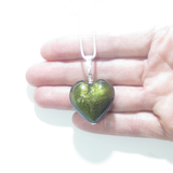 Murano Glass Olive Green Heart Pendant By JKC Murano - JKC Murano