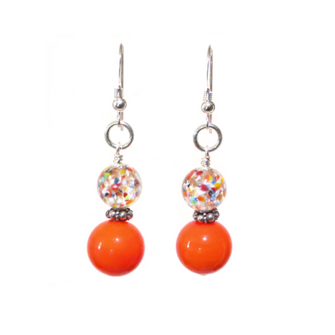 Murano Glass Colorful Orange Klimt Dangle Silver Earrings