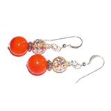 Murano Glass Colorful Orange Klimt Dangle Silver Earrings