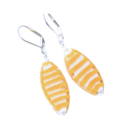 Murano Glass Orange Striped Oval Silver Earrings - JKC Murano