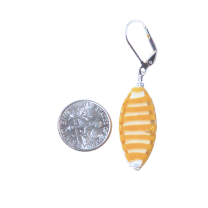 Murano Glass Orange Striped Oval Silver Earrings - JKC Murano