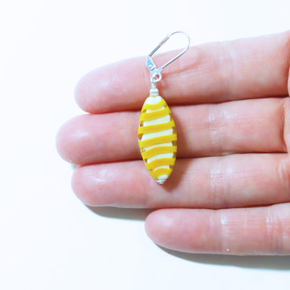 Murano Glass Orange Striped Oval Silver Earrings - JKC Murano