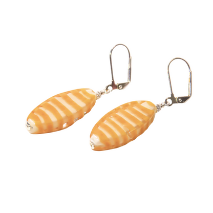 Murano Glass Orange Striped Oval Silver Earrings - JKC Murano