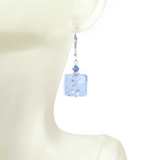 Murano Glass Pale Blue Copper Square Silver Earrings - JKC Murano